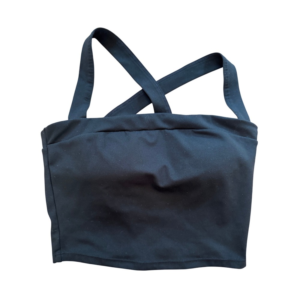 Pac 1980 Active Crop Top  XS Black Criss Cross Back Straps Sports Bra padded